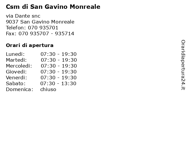 Csm di San Gavino Monreale a San Gavino Monreale: indirizzo e orari di apertura
