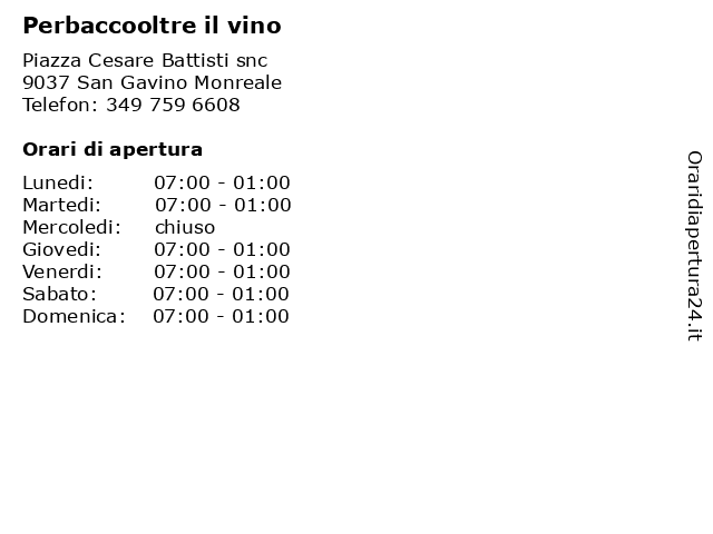 Perbaccooltre il vino a San Gavino Monreale: indirizzo e orari di apertura
