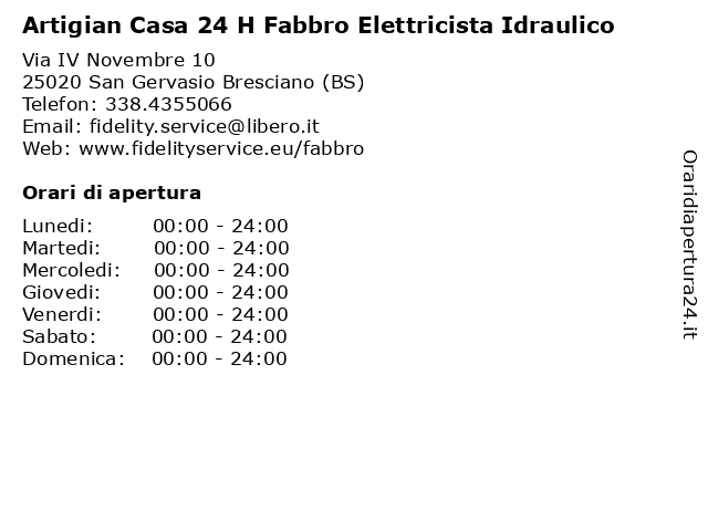Artigian Casa 24 H Fabbro Elettricista Idraulico a San Gervasio Bresciano (BS): indirizzo e orari di apertura