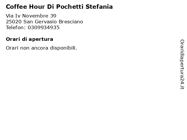Coffee Hour Di Pochetti Stefania a San Gervasio Bresciano: indirizzo e orari di apertura