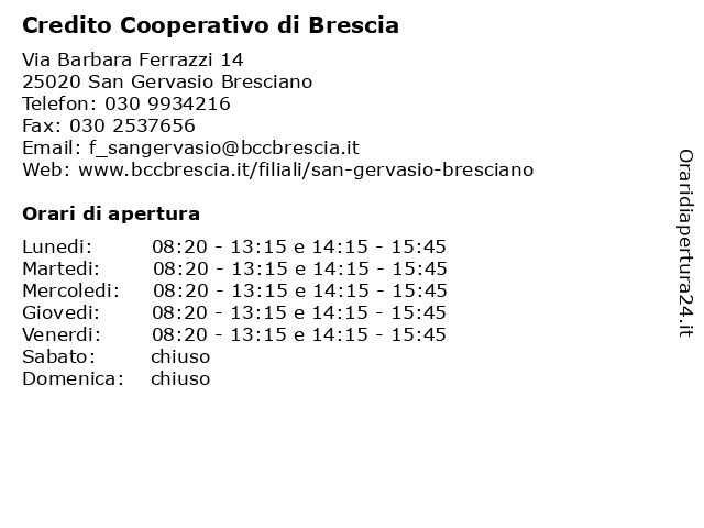 Credito Cooperativo di Brescia a San Gervasio Bresciano: indirizzo e orari di apertura