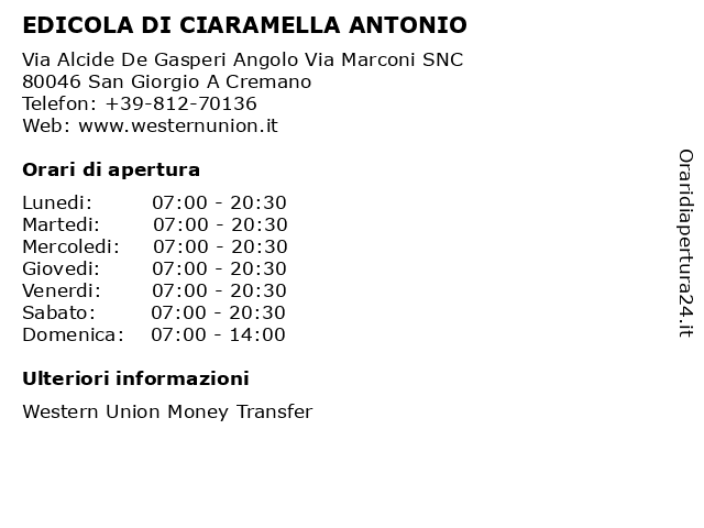 EDICOLA DI CIARAMELLA ANTONIO a San Giorgio A Cremano: indirizzo e orari di apertura