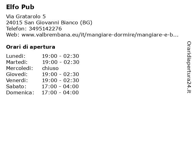 Elfo Pub a San Giovanni Bianco (BG): indirizzo e orari di apertura