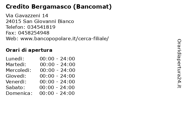Credito Bergamasco (Bancomat) a San Giovanni Bianco: indirizzo e orari di apertura