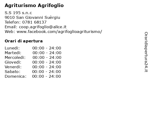 Agriturismo Agrifoglio a San Giovanni Suèrgiu: indirizzo e orari di apertura