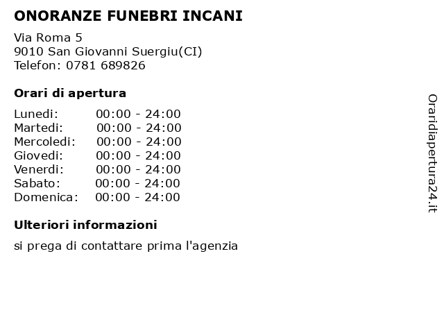 ONORANZE FUNEBRI INCANI a San Giovanni Suergiu(CI): indirizzo e orari di apertura