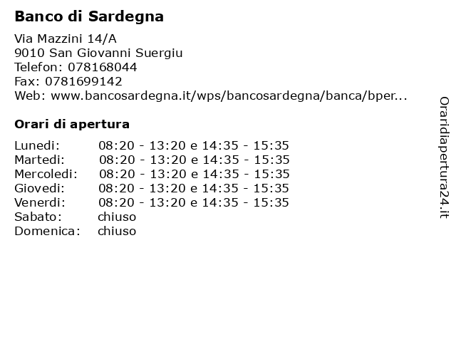 Banco di Sardegna a San Giovanni Suergiu: indirizzo e orari di apertura