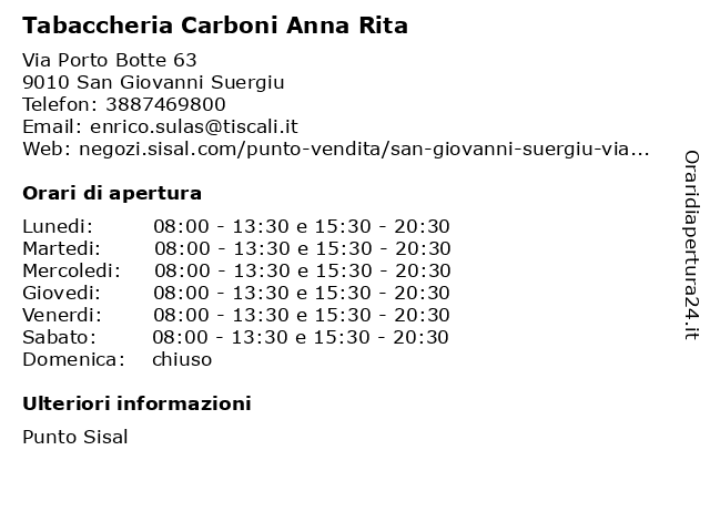 Carboni Anna Rita a San Giovanni Suergiu: indirizzo e orari di apertura