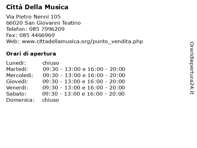 Città Della Musica a San Giovanni Teatino: indirizzo e orari di apertura