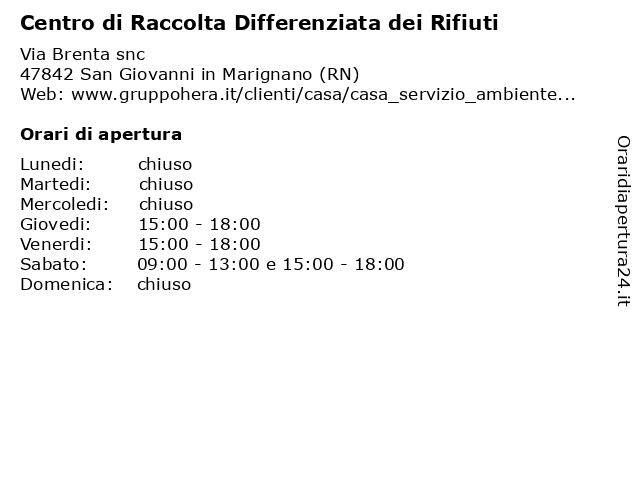 Centro di Raccolta differenziata dei rifiuti - Stazione ecologica Gruppo Hera Spa a San Giovanni in Marignano (RN): indirizzo e orari di apertura