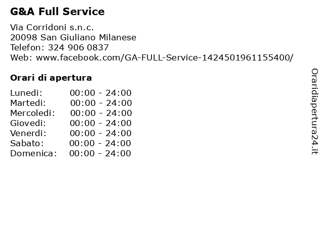 G&A Full Service a San Giuliano Milanese: indirizzo e orari di apertura
