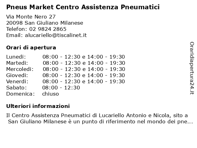Pneus Market Centro Assistenza Pneumatici a San Giuliano Milanese: indirizzo e orari di apertura