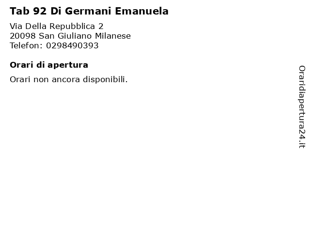 Tab 92 Di Germani Emanuela a San Giuliano Milanese: indirizzo e orari di apertura