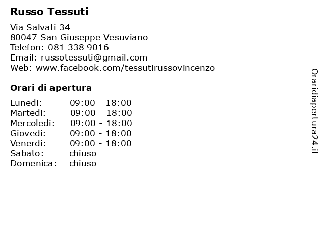 ᐅ Orari di apertura „Russo Tessuti“