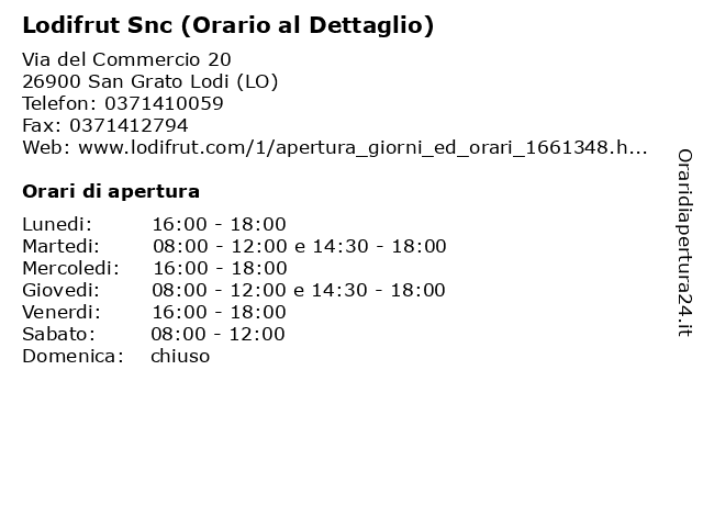Lodifrut Snc (Orario al Dettaglio) a San Grato Lodi (LO): indirizzo e orari di apertura