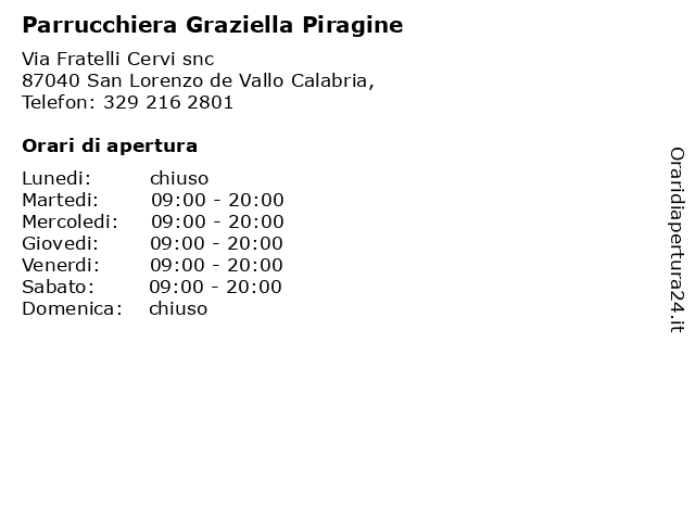 Parrucchiera Graziella Piragine a San Lorenzo de Vallo Calabria,: indirizzo e orari di apertura