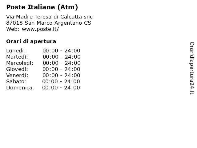 Poste Italiane (Atm) a San Marco Argentano CS: indirizzo e orari di apertura