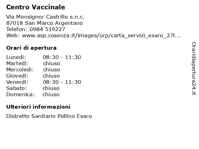 Centro Vaccinale a San Marco Argentano: indirizzo e orari di apertura
