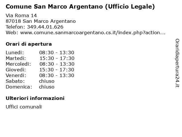 Comune San Marco Argentano (Ufficio Legale) a San Marco Argentano: indirizzo e orari di apertura