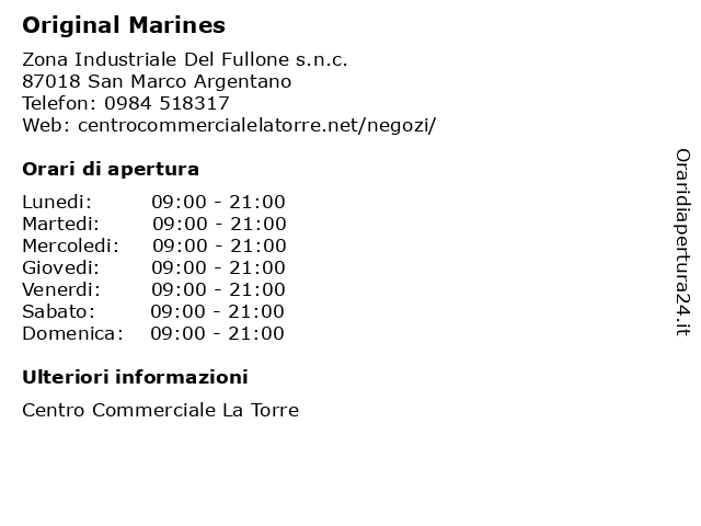 Original Marines a San Marco Argentano: indirizzo e orari di apertura