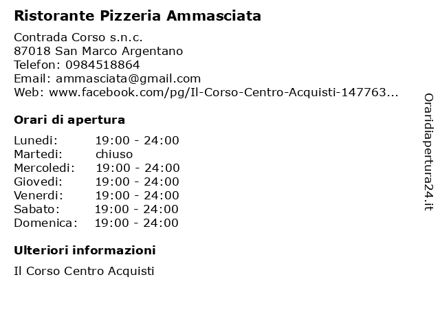 Ristorante Pizzeria Ammasciata a San Marco Argentano: indirizzo e orari di apertura