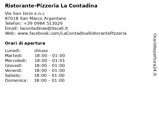 Ristorante-Pizzeria La Contadina a San Marco Argentano: indirizzo e orari di apertura