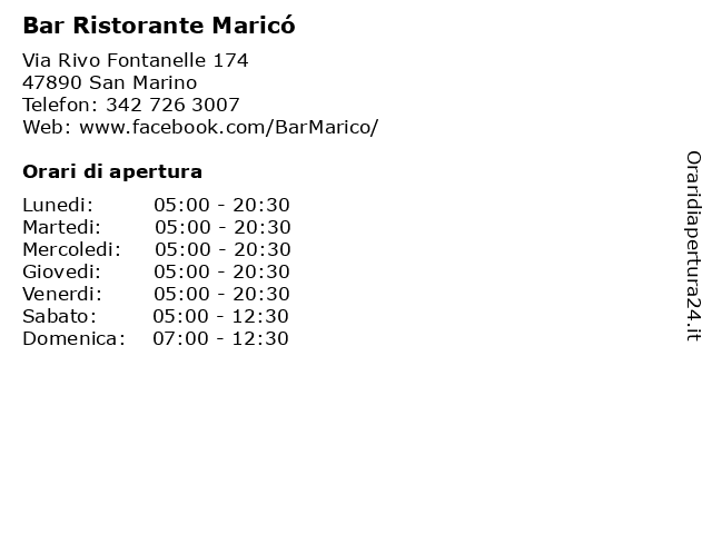 Bar Ristorante Maricó a San Marino: indirizzo e orari di apertura