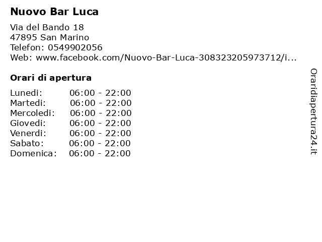 Nuovo Bar Luca a San Marino: indirizzo e orari di apertura
