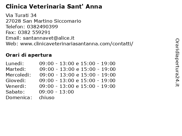 Clinica Veterinaria Sant' Anna a San Martino Siccomario: indirizzo e orari di apertura
