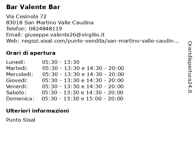 Bar Valente Bar a San Martino Valle Caudina: indirizzo e orari di apertura