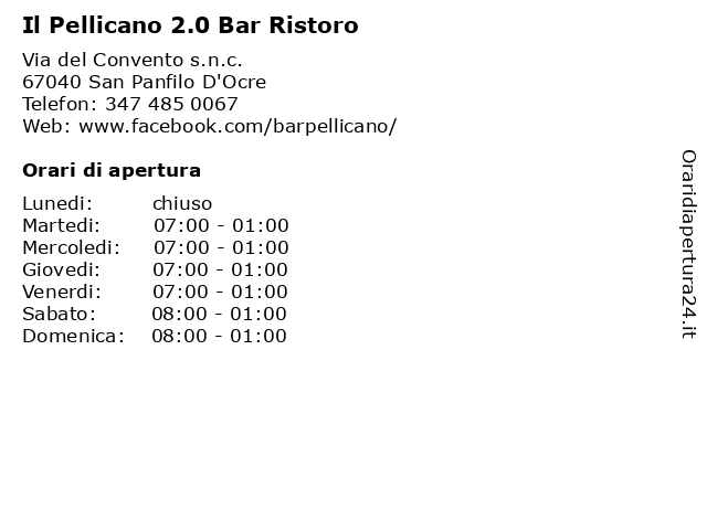 Il Pellicano 2.0 Bar Ristoro a San Panfilo D'Ocre: indirizzo e orari di apertura