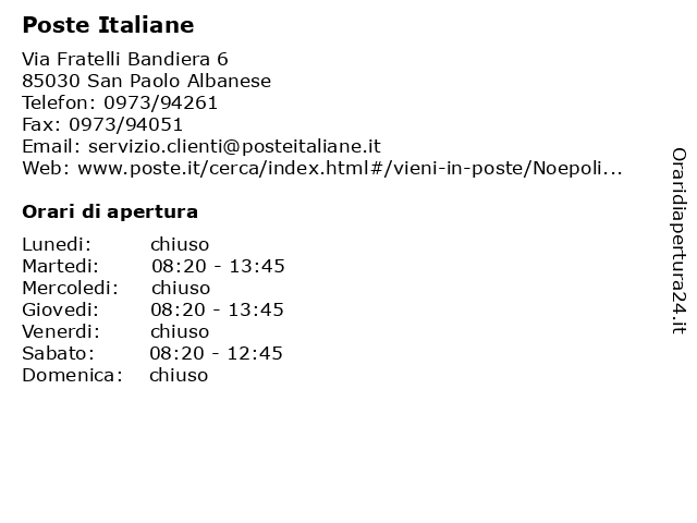 Poste Italiane a San Paolo Albanese: indirizzo e orari di apertura