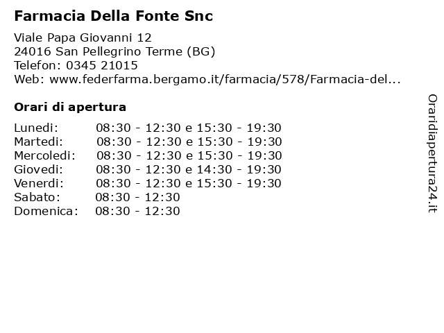 Farmacia Della Fonte Snc a San Pellegrino Terme (BG): indirizzo e orari di apertura