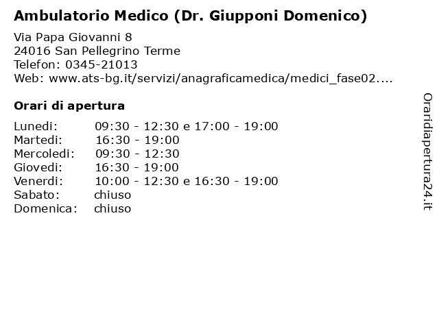 Ambulatorio Medico (Dr. Giupponi Domenico) a San Pellegrino Terme: indirizzo e orari di apertura