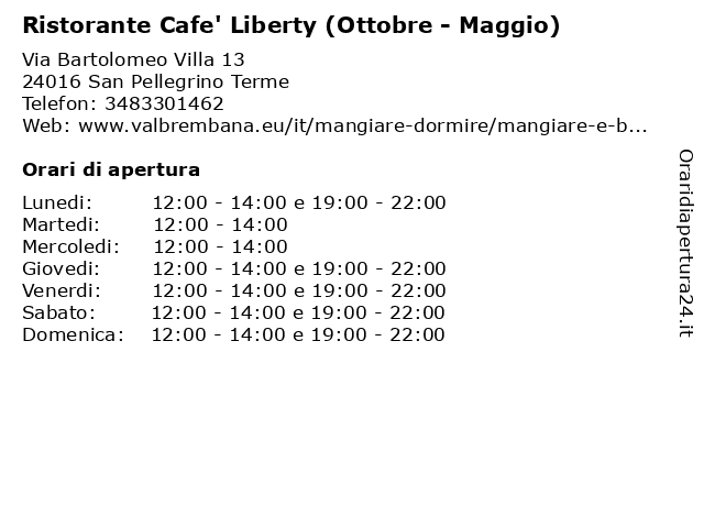Ristorante Cafe' Liberty (Ottobre - Maggio) a San Pellegrino Terme: indirizzo e orari di apertura