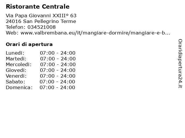 Ristorante Centrale a San Pellegrino Terme: indirizzo e orari di apertura