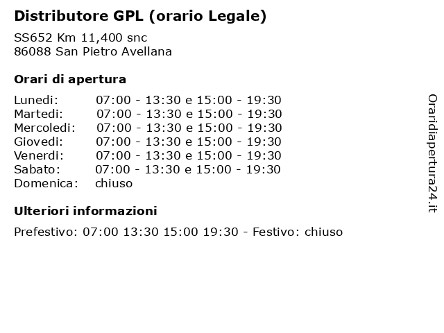 Distributore GPL (orario Legale) a San Pietro Avellana: indirizzo e orari di apertura