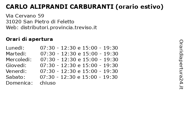 CARLO ALIPRANDI CARBURANTI (orario estivo) a San Pietro di Feletto: indirizzo e orari di apertura