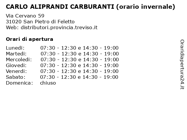 CARLO ALIPRANDI CARBURANTI (orario invernale) a San Pietro di Feletto: indirizzo e orari di apertura