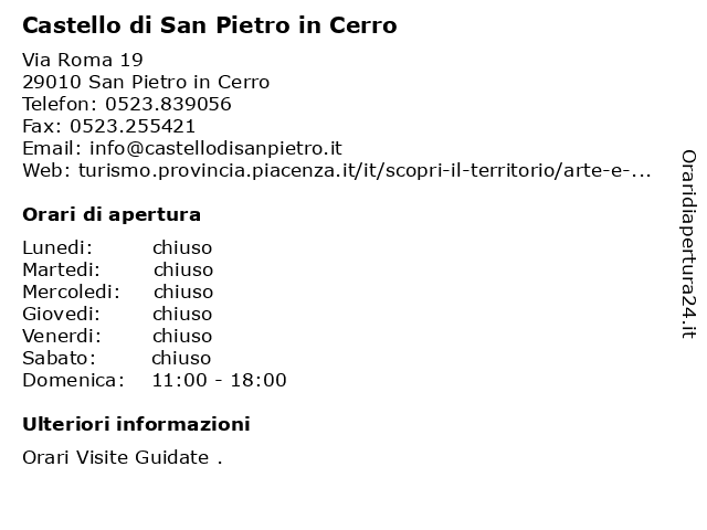 Castello di San Pietro in Cerro a San Pietro in Cerro: indirizzo e orari di apertura