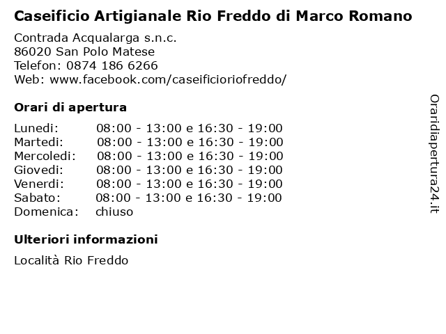 Caseificio Artigianale Rio Freddo di Marco Romano a San Polo Matese: indirizzo e orari di apertura