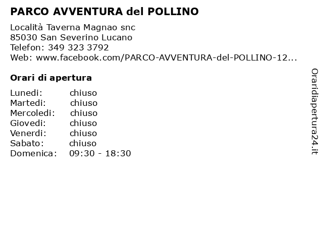 PARCO AVVENTURA del POLLINO a San Severino Lucano: indirizzo e orari di apertura