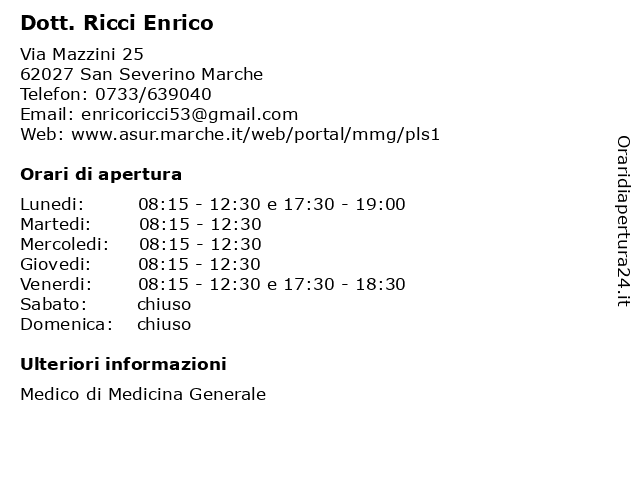 ᐅ Orari Dott. Ricci Enrico | Via Mazzini 25, 62027 San ...