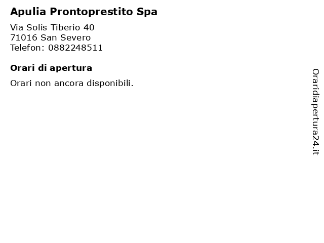 á… Orari Di Apertura Apulia Prontoprestito Spa Via Solis Tiberio
