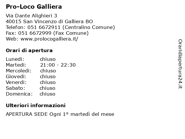 Pro-Loco Galliera a San Vincenzo di Galliera BO: indirizzo e orari di apertura