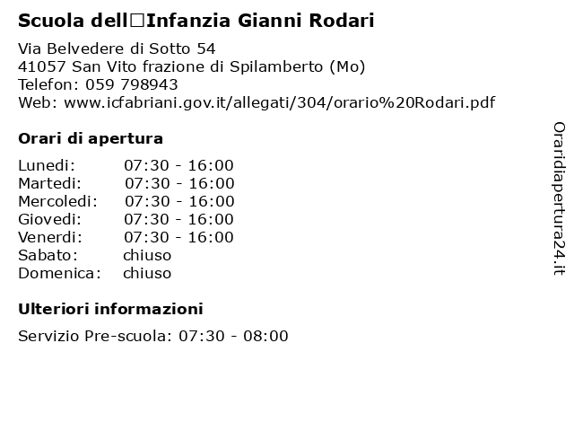 Scuola dell’Infanzia Gianni Rodari a San Vito frazione di Spilamberto (Mo): indirizzo e orari di apertura