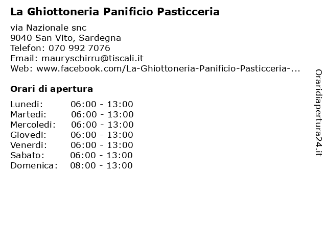 La Ghiottoneria Panificio Pasticceria a San Vito, Sardegna: indirizzo e orari di apertura