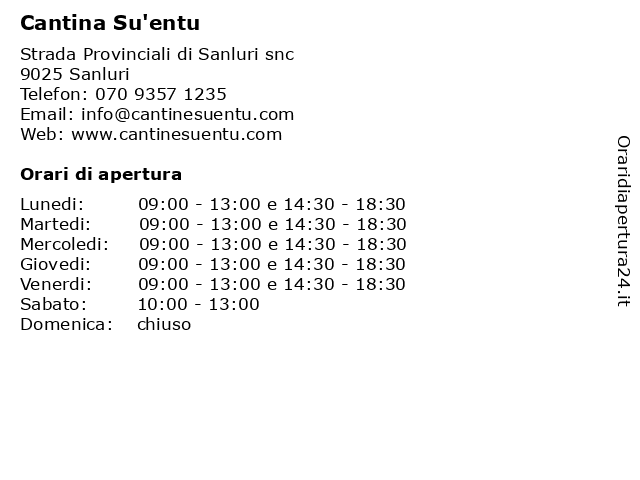 Cantina Su'entu a Sanluri: indirizzo e orari di apertura