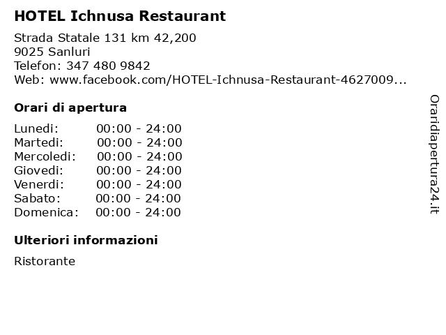 HOTEL Ichnusa Restaurant a Sanluri: indirizzo e orari di apertura