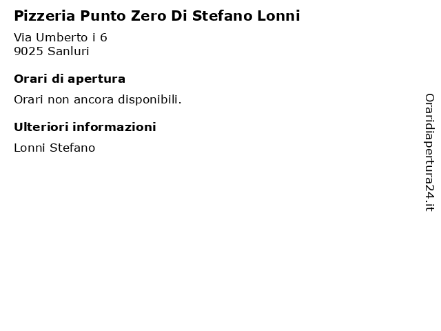 Pizzeria Punto Zero Di Stefano Lonni a Sanluri: indirizzo e orari di apertura